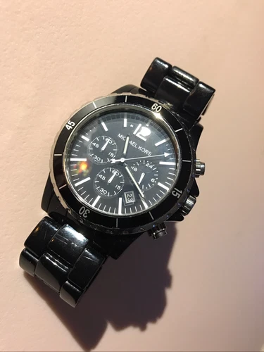 Orologio Michael Kors $195 8128 Acrilico Cronografo Quarzo Nero Unisex Donna Uomo