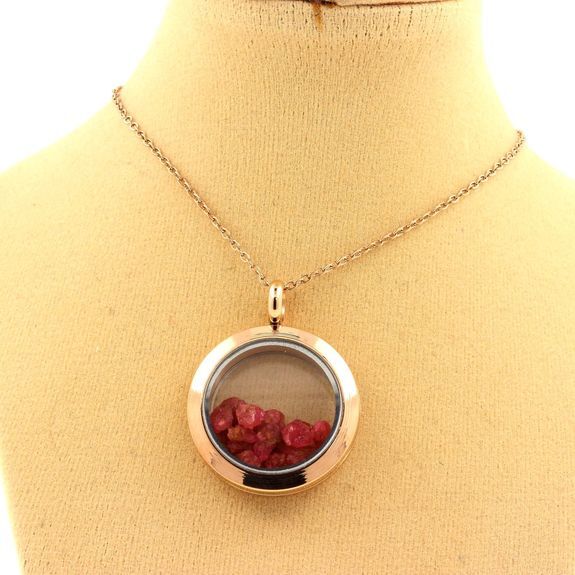Collier Spinelle brut : pendentif médaillon d'exception or rose - 3