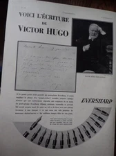 pen holder EVERSHARP writing Victor HUGO advertising paper ILLUSTRATION 1930 eb