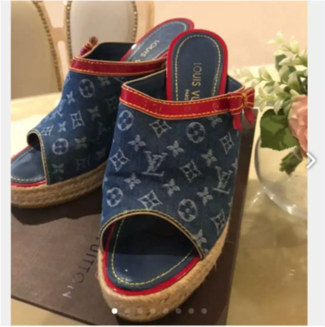 Louis Vuitton Monogram Denim and Leather Slides Sandals