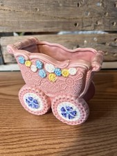 Napco Vintage Baby Carriage Pink Floral Planter Ceramic