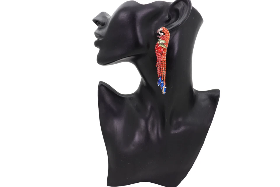 Damen Gold Metall Papagei Ohrringe Set Dschungel Bird Rot Nyc Modeschmuck Sonder - Bild 3 von 4