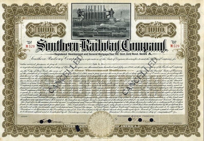 1934 Southern RW Bond  Certificate
