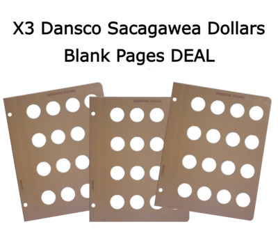 3 Dansco Blank Page Extra Pages For Sacagawea Dollars Coins Storage 16 Ports NEW