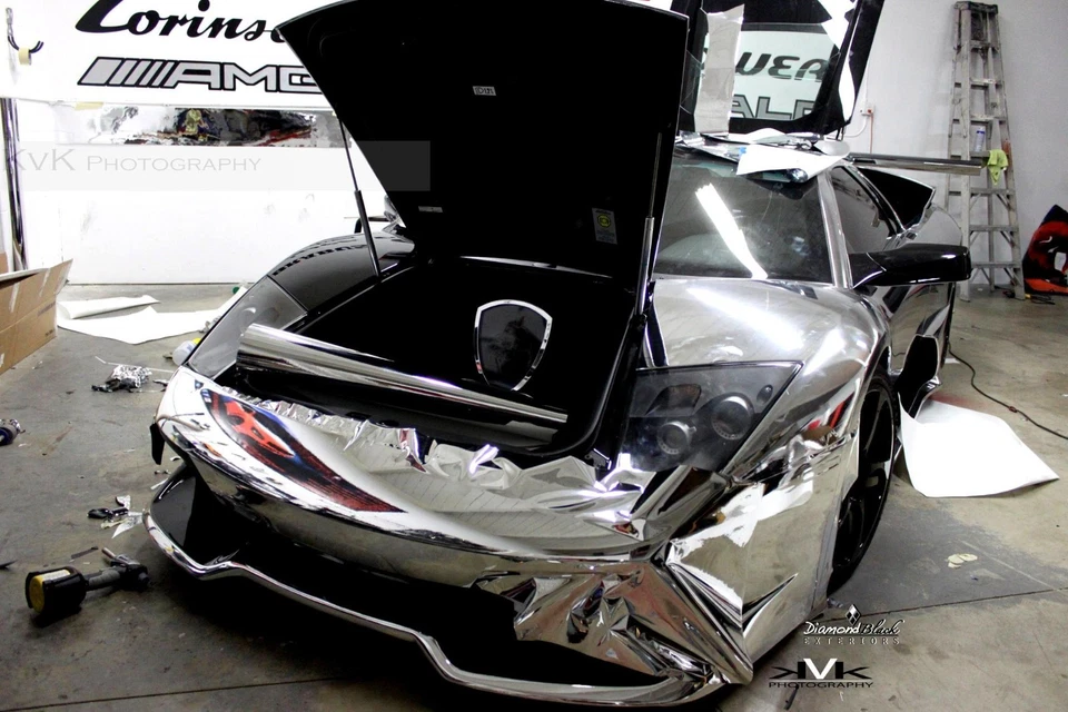 Película envolvente de vinilo cromado/plateado 36"x60" "PREMIUM" HÁGALO USTED MISMO calcomanía hoja 3 pies x 5 pies Foto 4 de 4