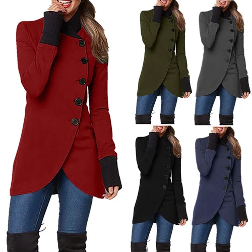 Ladies Single-Breasted Split Hem Trench Coat Long Sleeve Autumn Winter Outwear*