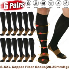 6 Pairs Copper Compression Socks 20-30mmHg Graduated Support Mens Womens S-XXL