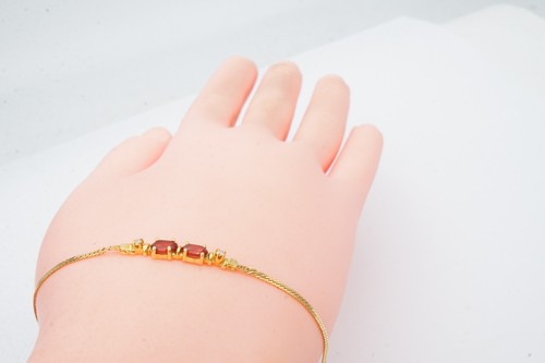 14k Yellow Gold Garnet Diamond Bracelet 7" - Picture 10 of 10