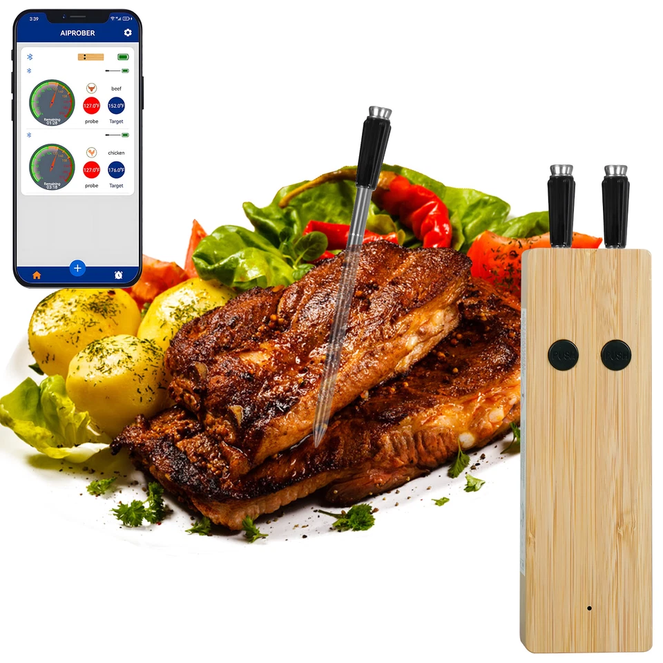 OMESER Kabellos Grillthermometer Fleischthermometer Sonden APP Ofen Grill Dual Sonden