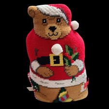 Wool Needlepointe Christmas Teddy Bear Standing Figure