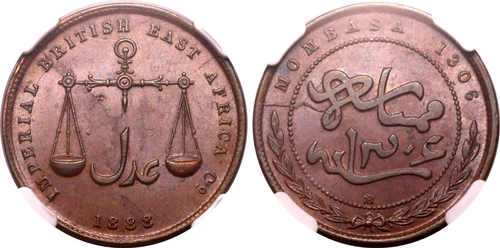 MOMBASA , PICE 1888-C/M BRITISH EAST AFRICA COMPANY - NGC MS 64 BN ( 24 ) , RARE