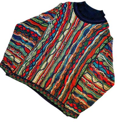 COOGI 3D Knit Herren Mock Neck Cardigan Pullover Gr.M Australia used #V4543