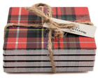 Bee & Willow Coasters Tartan Plaid Beverage Red Set of 4 Cork Bottom Christmas