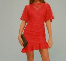 Keepsake The Label NWT Get Free Red Lace Mini Dress Size XL Party