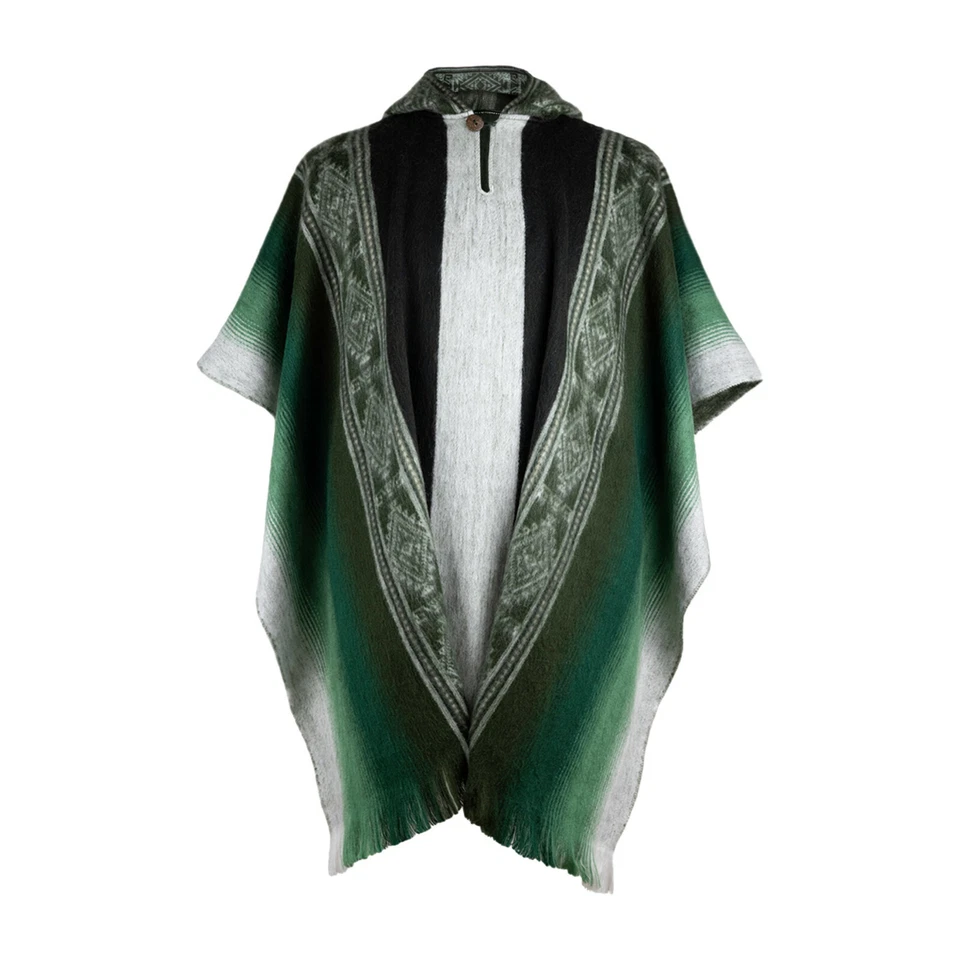 Lightweight Baby Alpaca Wool UNISEX Cape Poncho Pullover Handmade GREEN ECUADOR - Image 2 of 4