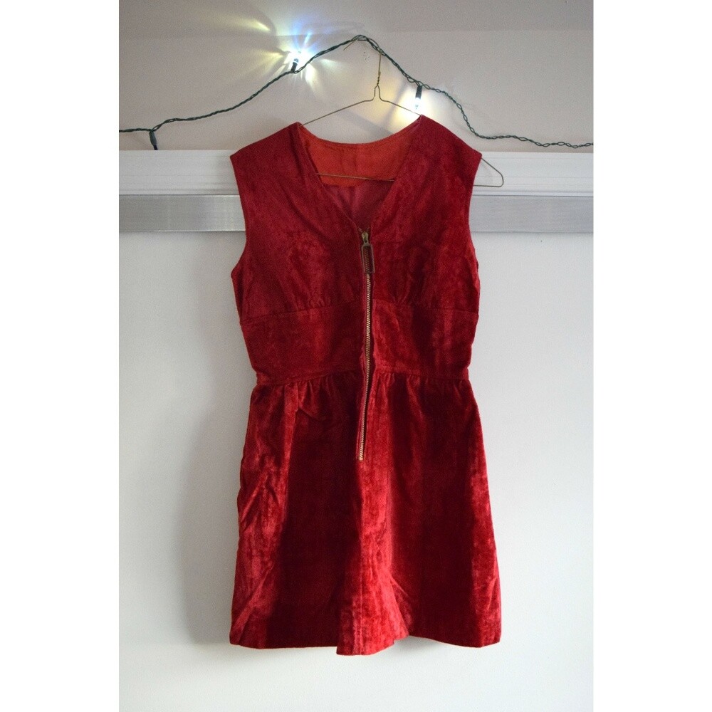Vintage Velvet Zip Up Pinafore Dress Gem