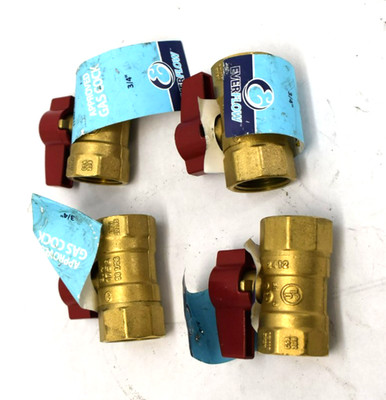 Lot of 4 Everflow 3/4'' Approved Gas Cock 4534 175G Shut-Off Valve GBV02 250psi