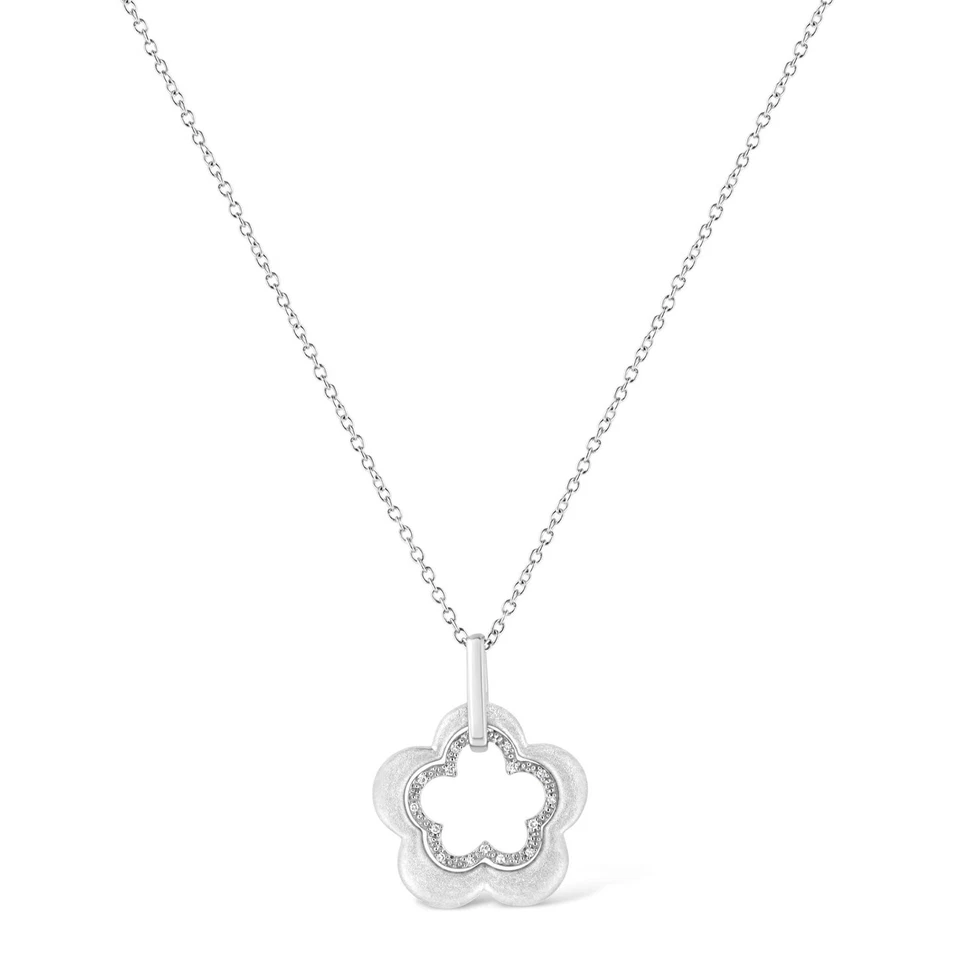 925 Sterling Silver Diamond Accent Double Flower Shape Pendant Necklace - Image 2 of 4