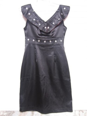 Zara Basic Sleeveless Black Dress W/Jewels Size M