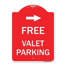 SignMission Free Valet Parking Sign with Right Arrow, Red & White 18"x24"