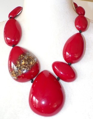 Sobral Orlando Elen Large Red & Gold Bead Statement Artist Made Necklace