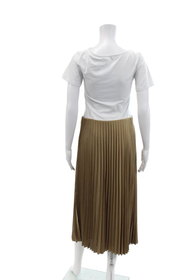 J Crew Womens Elastic Waistband Pleated Midi A Line Skirt Brown Size Small - Image 3 of 4