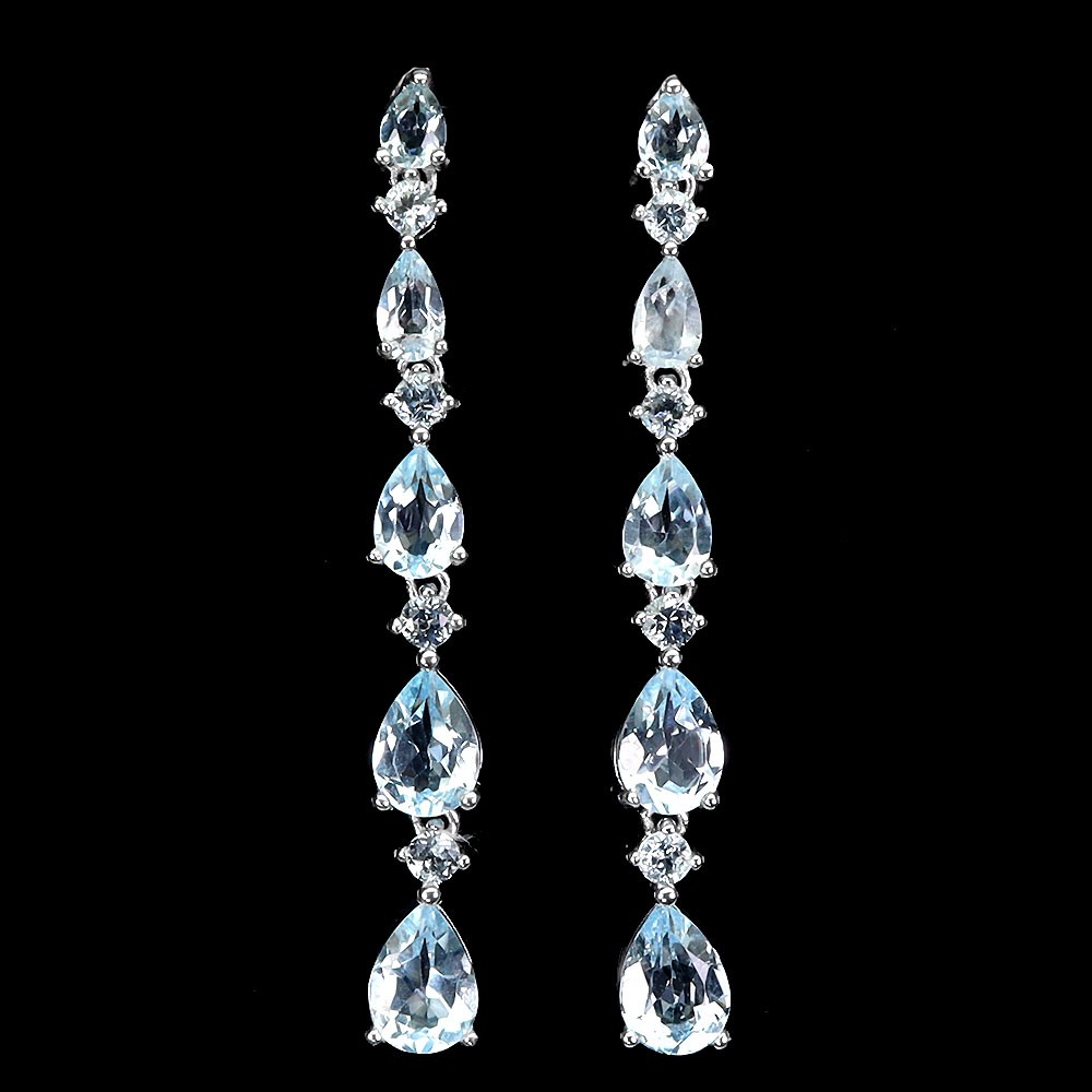 925 Sterling Silver Pear Blue Topaz Earrings 7x5mm Natural Gemstone