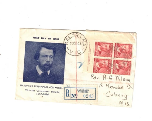 Australia 1948 Von Mueller IMPRINT on Reg FDC,cds KALORAMA Vic & b/s COBURG Vic