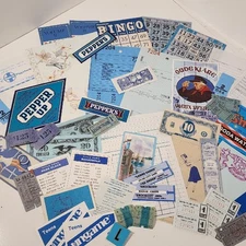 50 blue pieces vintage ephemera paper pack variety lot tickets stamps labels L