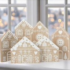 6 Pcs Wooden Christmas Gingerbread House Decor, 3 Styles Rustic Christmas Gin...