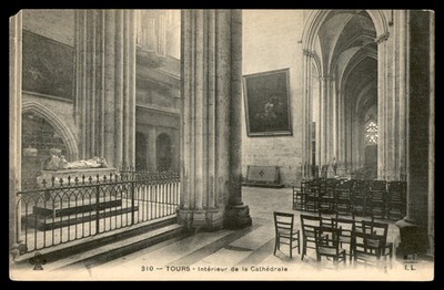 Postcard Cathedral Interior View, Tours, France