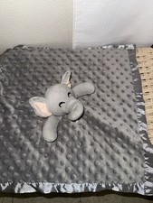 Gray Minky Plush Satin Trim Lovey Blanket Elephant 16