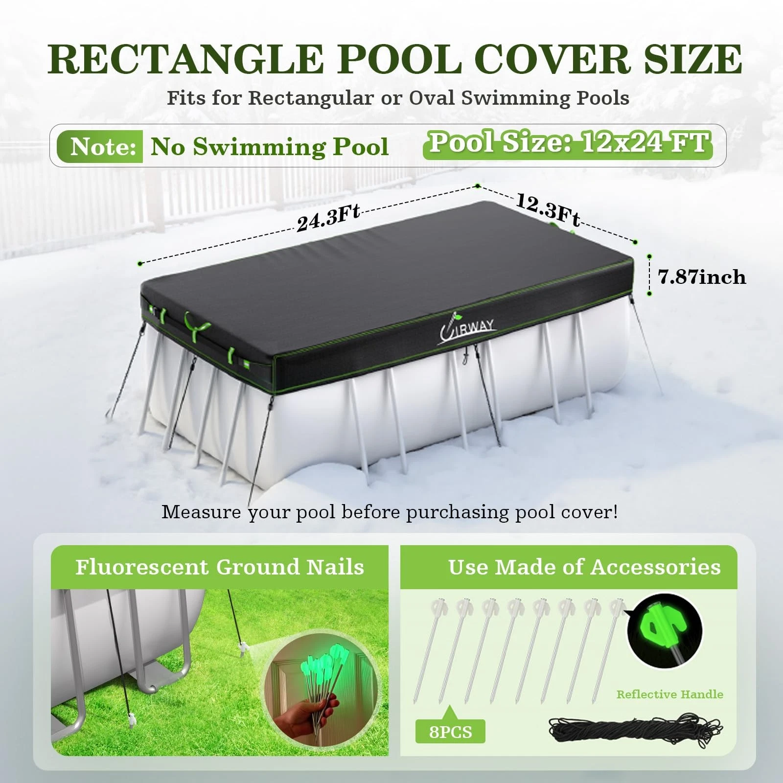 UIRWAY 12x24 FT Rectangular Pool Cover - Thumbnail 4