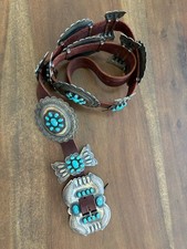 Native American Concho Belt Sterling Silver Turquoise Native Bow Flower Detail