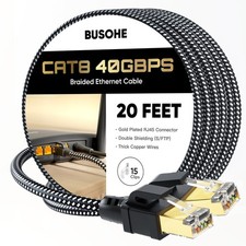 Cat 8 Ethernet Cable 20 FT, High Speed 40Gbps 2000Mhz Braided Network Interne...