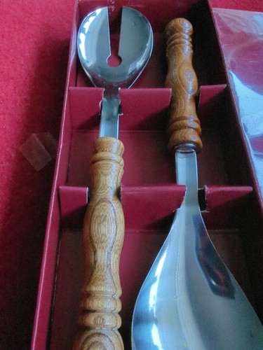 Salatbesteck Servierbesteck Edelstahl Holzgriff, Rostfrei,Aus Nachlass 2-teilig - Bild 3 von 5
