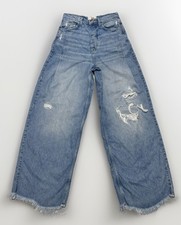 Free People We The Free High Rise Wide Leg Jeans Raw Hem Distressed 26