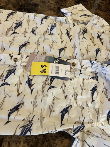 SeaPointe Hawaiian Shirt Kid 7-8 New With Tag White Fish Summer Vacation Cotton - Picture 4 of 8