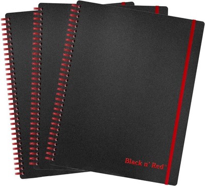 Black n' Red Business Notebooks, 3 Pack, Soft Cover, Twin Wire, 70 Sheets, 11'' x
