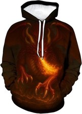 3D Fire Dragon Hoodie Gothic Fantasy Pullover Sweatshirt Unisex