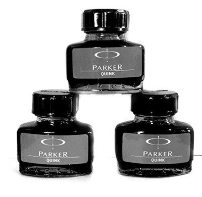 3x Parker Quink Fountain Pen Black Ink Bottle Smooth Flow, Quick-Drying (30ml)