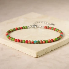 Imperial Jasper Dainty Anklet 3mm Rainbow Gemstone Beaded Ankle Bracelet Gift