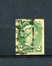 Canada #36a (C517) QV 2¢ green, Imperforated 1872, Used, FVF, CV$150.00
