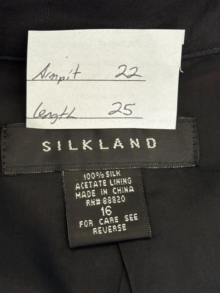 Blazer Vintage 100% Seda Negro Floral Bordado Talla 16 Boho Artístico Tranquilo Lujo Foto 2 de 4