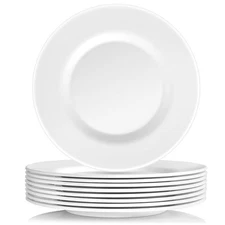 8 PCS Set 10 inch Melamine Dinner Plates Round White Durable Dishes for Salad