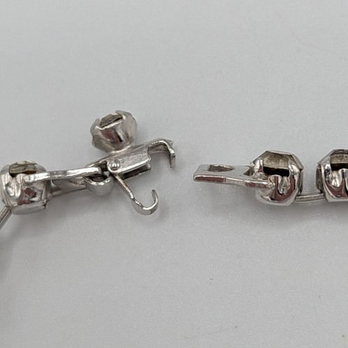 Conjunto de pendientes pulsera collar parure de diamantes de imitación transparentes azules de los años 50 enchapados en rodio - Imagen 22 de 24
