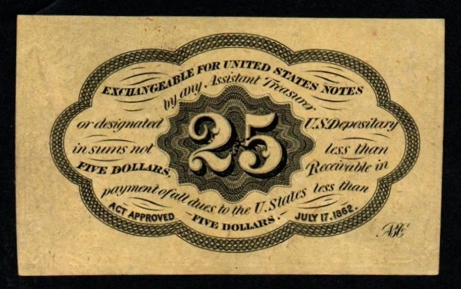 1st Issue 1862-63 25c BEAUTIFUL UNC Fractional POSTAGE Currency! - Image 2 of 2