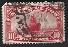 Sc#Q6 10c PARCEL POST Steamboat Mail p.12 with oval cancels - tip missing (A-2)