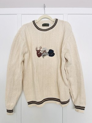 Croft And Barrow Duck Sweater Cream Dog Deer & Large Tall L T LT Vintage 90s