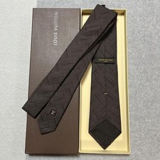 Louis Vuitton LV Tie Brown Silk Logo Pattern 8.4cm Wide